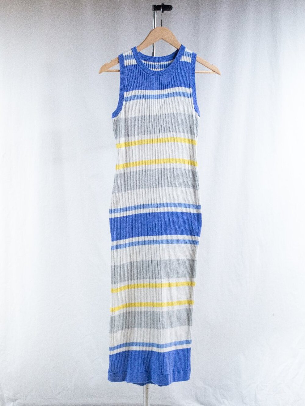Sweaty Betty Blue Striped Ribbed Knit Sleeveless Maxi Dress